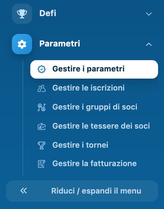 Menu Parametri aperto