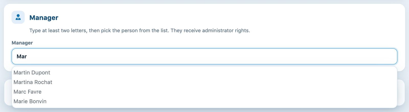 Choosing the manager in the list