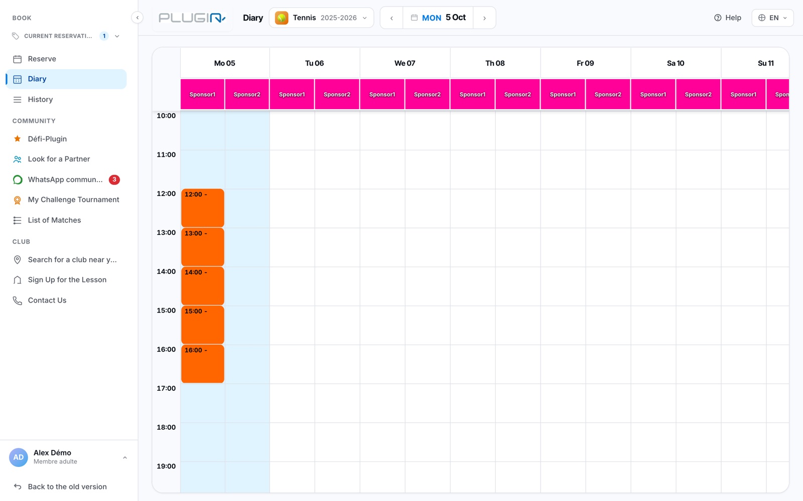 The weekly schedule view